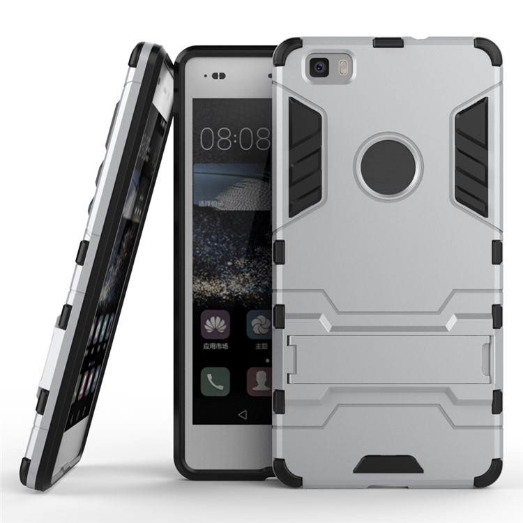 Kickstand PC TPU Phone Shell for Huawei Ascend P8 Lite - Silver-2