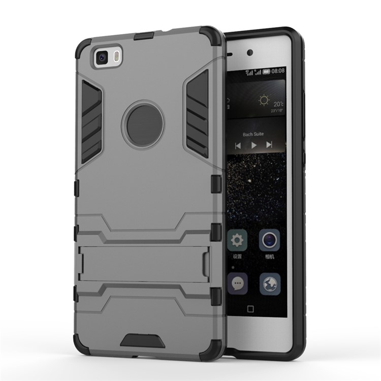 PC TPU Phone Case for Huawei Ascend P8 Lite with Kickstand - Grey-1
