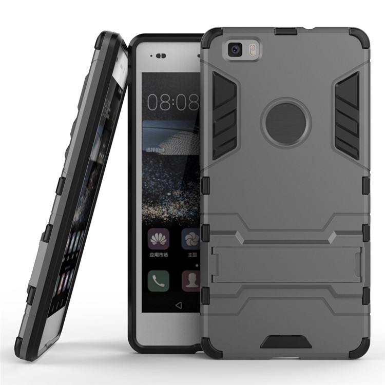 PC TPU Phone Case for Huawei Ascend P8 Lite with Kickstand - Grey-2