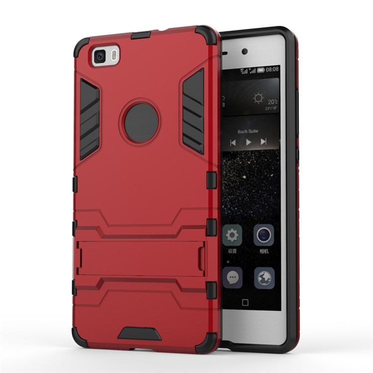 Kickstand PC TPU Hybrid Cover for Huawei Ascend P8 Lite - Red-1