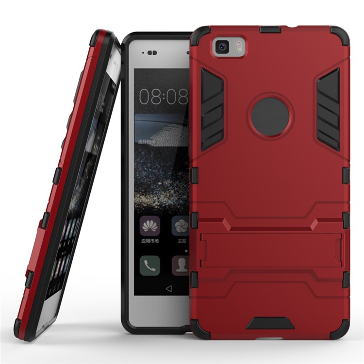 Kickstand PC TPU Hybrid Cover for Huawei Ascend P8 Lite - Red-2