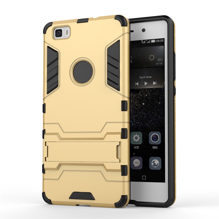 Kickstand PC TPU Phone Shell for Huawei Ascend P8 Lite - Gold-1