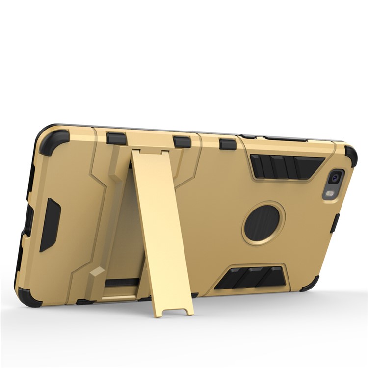 Kickstand PC TPU Phone Shell for Huawei Ascend P8 Lite - Gold-4