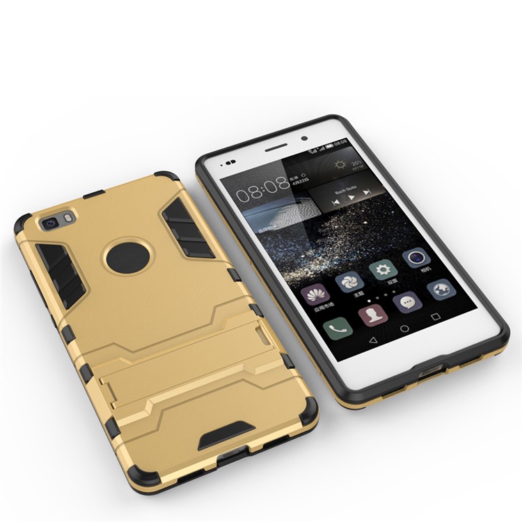 Kickstand PC TPU Phone Shell for Huawei Ascend P8 Lite - Gold-6