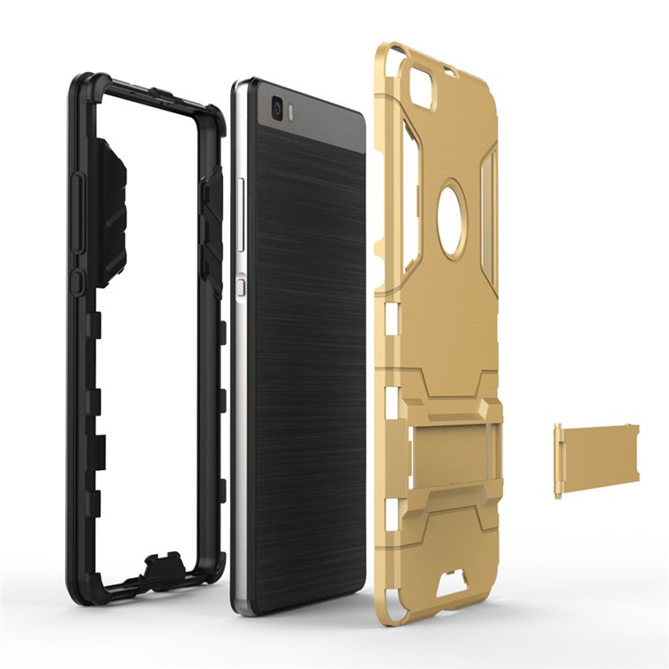 Kickstand PC TPU Phone Shell for Huawei Ascend P8 Lite - Gold-7