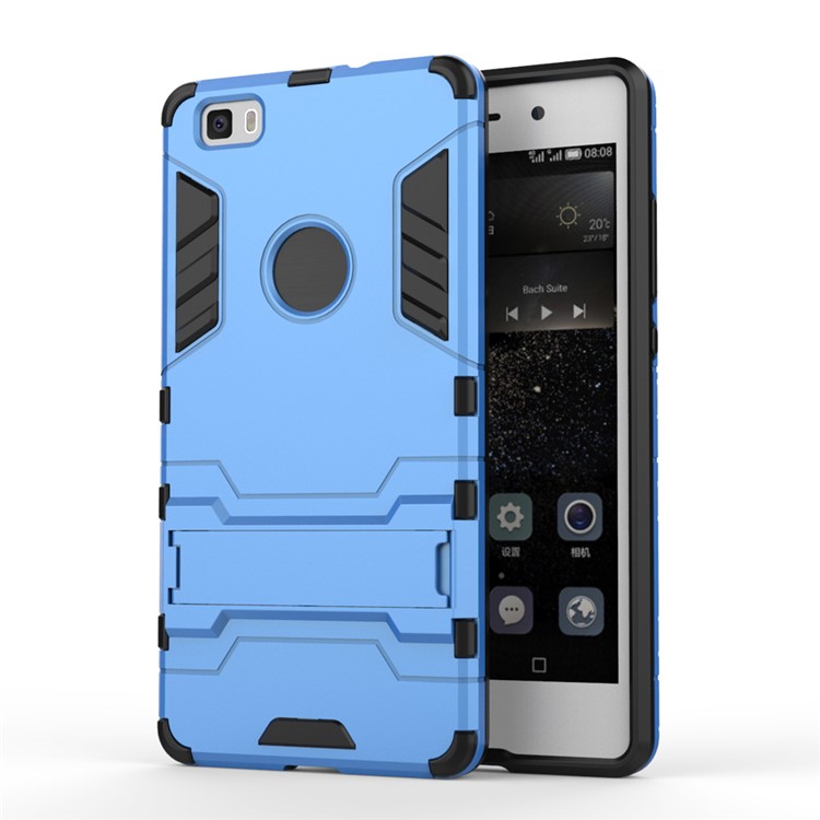 Kickstand PC TPU Protective Shell for Huawei Ascend P8 Lite - Light Blue-1