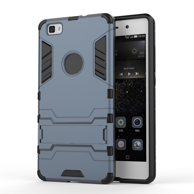 Kickstand PC TPU Combo Cover for Huawei Ascend P8 Lite - Dark Blue-1
