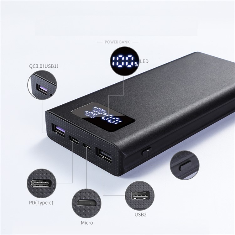 JOYROOM D-M193 LED Digital Display Type-C PD+QC3.0 20000mAh Fast Charge Power Bank with Type-C/Micro USB Dual Inputs - Black-4