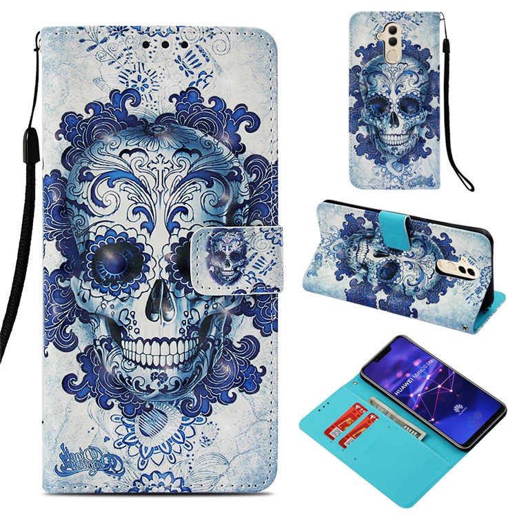 Pattern Printing Light Spot Decor Stand Leather Wallet Cover for Huawei Mate 20 Lite - Flowered Skull-1