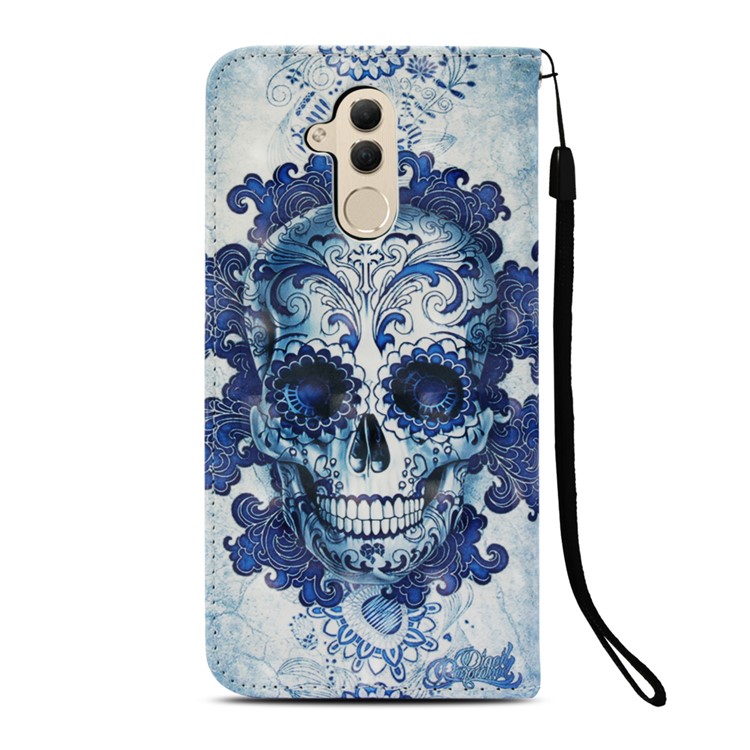 Pattern Printing Light Spot Decor Stand Leather Wallet Cover for Huawei Mate 20 Lite - Flowered Skull-3