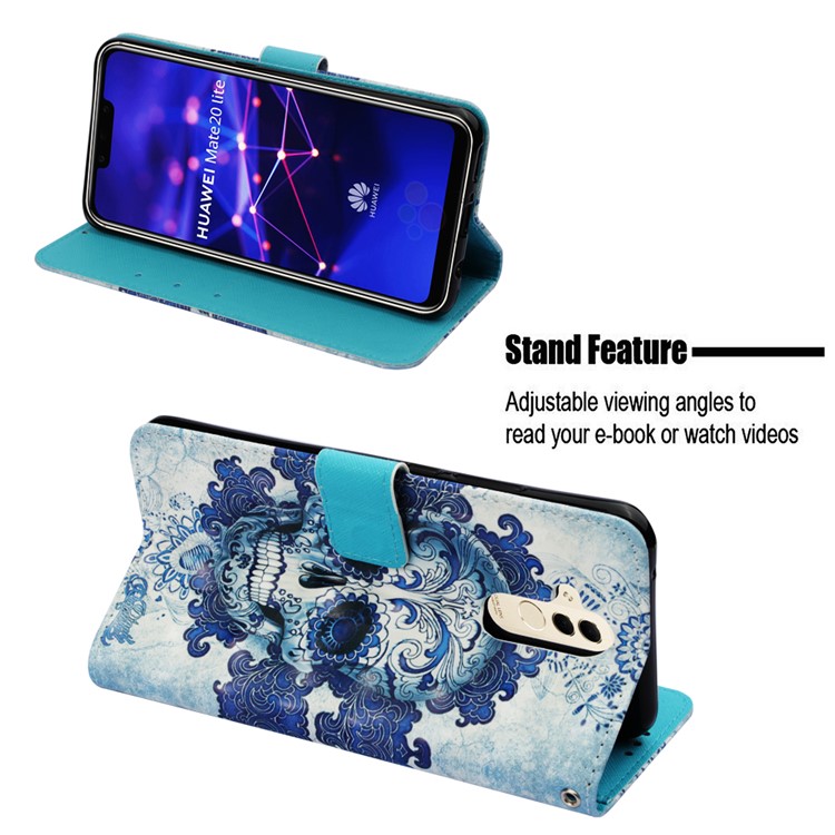 Pattern Printing Light Spot Decor Stand Leather Wallet Cover for Huawei Mate 20 Lite - Flowered Skull-4