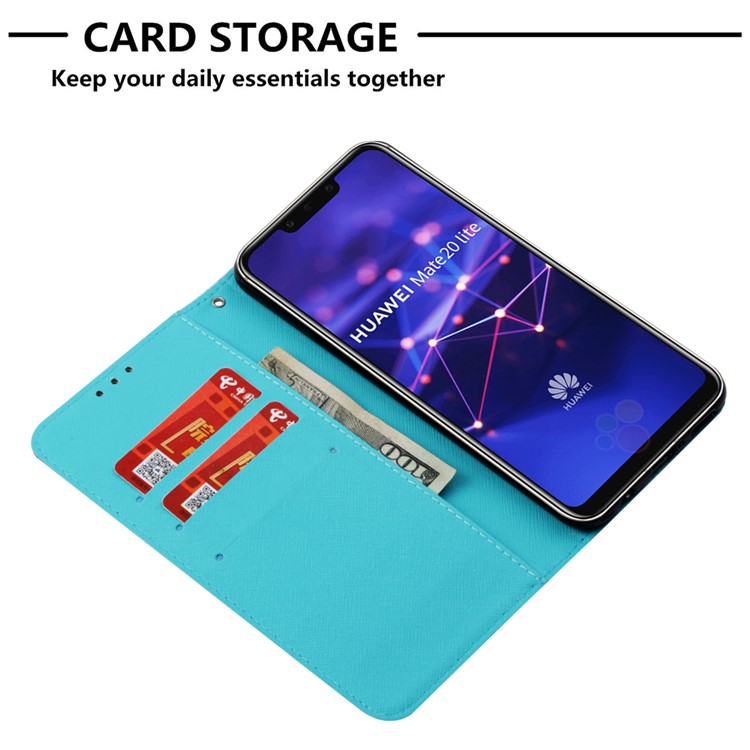 Pattern Printing Light Spot Decor Stand Leather Wallet Cover for Huawei Mate 20 Lite - Flowered Skull-6