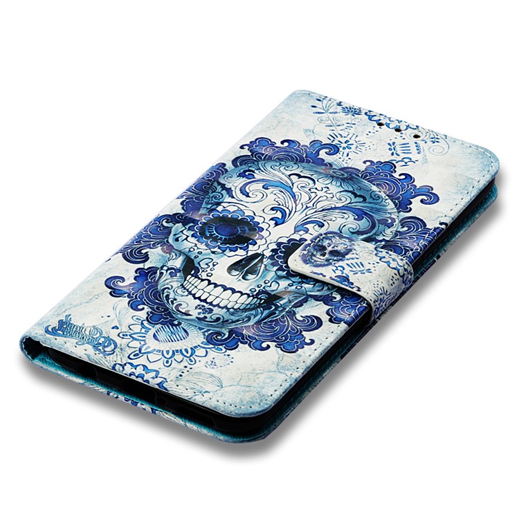 Pattern Printing Light Spot Decor Stand Leather Wallet Cover for Huawei Mate 20 Lite - Flowered Skull-7