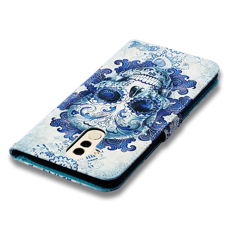 Pattern Printing Light Spot Decor Stand Leather Wallet Cover for Huawei Mate 20 Lite - Flowered Skull-8
