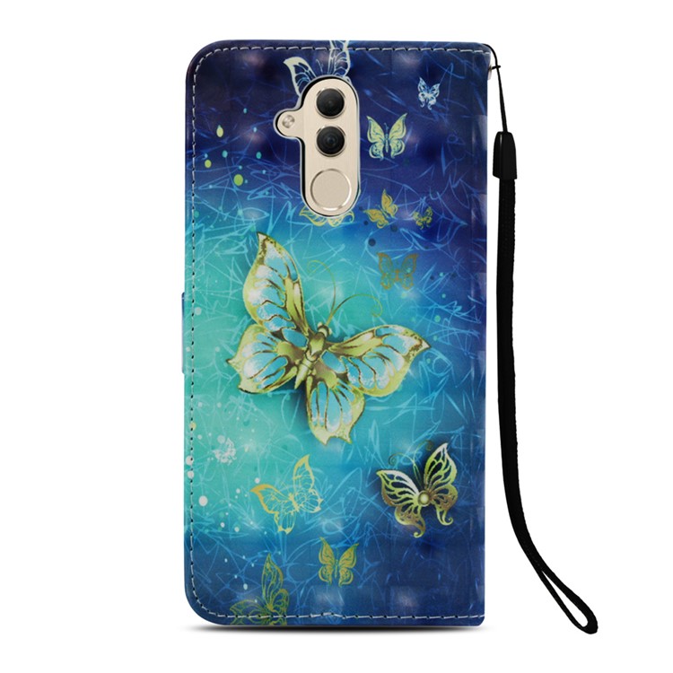 Pattern Printing Light Spot Decor Stand Leather Wallet Shell for Huawei Mate 20 Lite - Gold and Blue Butterfly-3