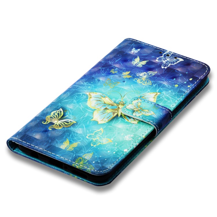 Pattern Printing Light Spot Decor Stand Leather Wallet Shell for Huawei Mate 20 Lite - Gold and Blue Butterfly-7