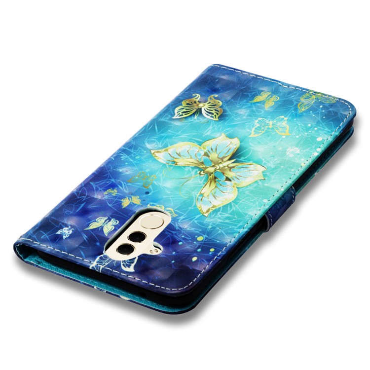 Pattern Printing Light Spot Decor Stand Leather Wallet Shell for Huawei Mate 20 Lite - Gold and Blue Butterfly-8