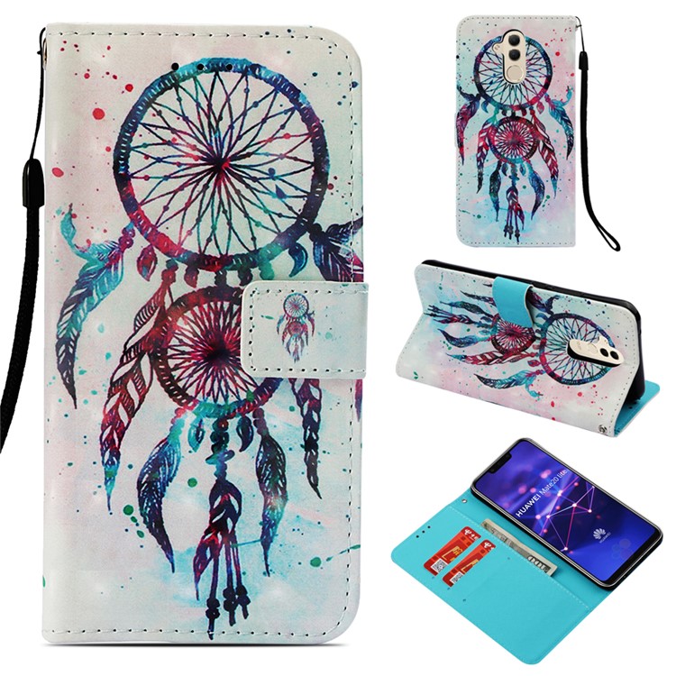 Pattern Printing Light Spot Decor Stand Leather Wallet Casing for Huawei Mate 20 Lite - Colorized Dream Catcher-1