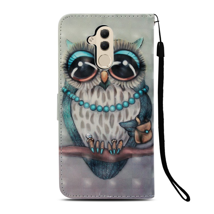 Pattern Printing Light Spot Decor Stand Leather Wallet Mobile Phone Cover for Huawei Mate 20 Lite - Owl-3