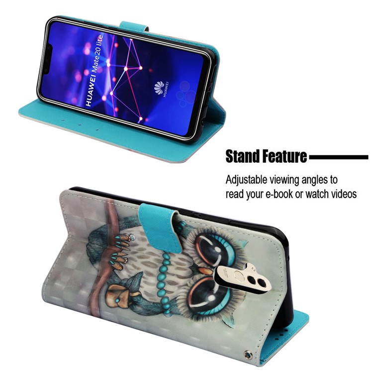 Pattern Printing Light Spot Decor Stand Leather Wallet Mobile Phone Cover for Huawei Mate 20 Lite - Owl-4