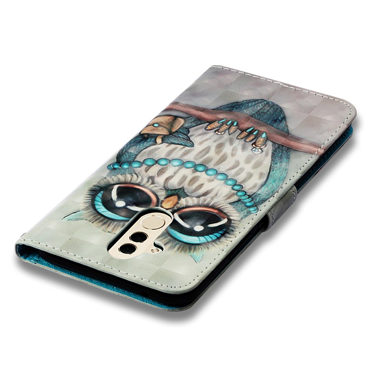 Pattern Printing Light Spot Decor Stand Leather Wallet Mobile Phone Cover for Huawei Mate 20 Lite - Owl-8