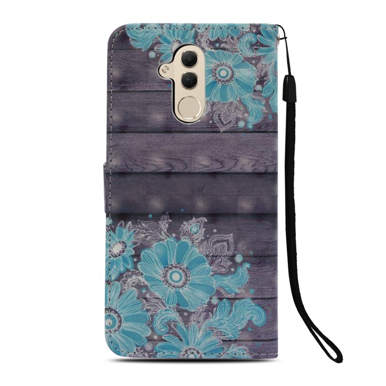 Pattern Printing Light Spot Decor Stand Leather Wallet Cell Phone Cover for Huawei Mate 20 Lite - Blue Flower-3