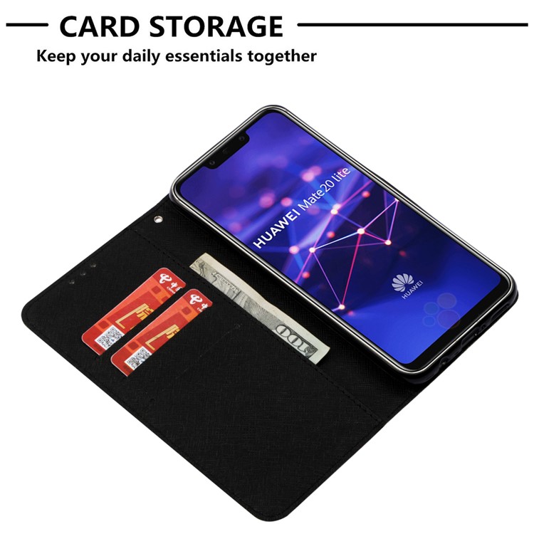 Pattern Printing Light Spot Decor Stand Leather Wallet Cell Phone Cover for Huawei Mate 20 Lite - Blue Flower-6