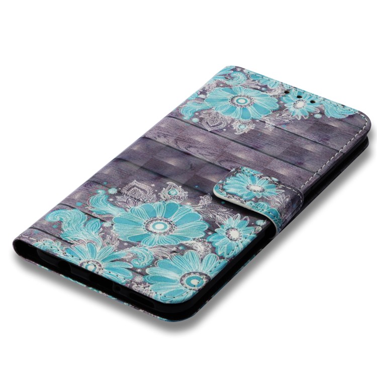 Pattern Printing Light Spot Decor Stand Leather Wallet Cell Phone Cover for Huawei Mate 20 Lite - Blue Flower-7