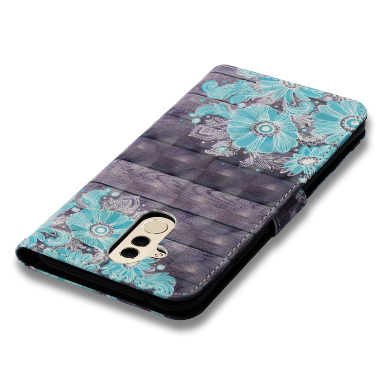 Pattern Printing Light Spot Decor Stand Leather Wallet Cell Phone Cover for Huawei Mate 20 Lite - Blue Flower-8