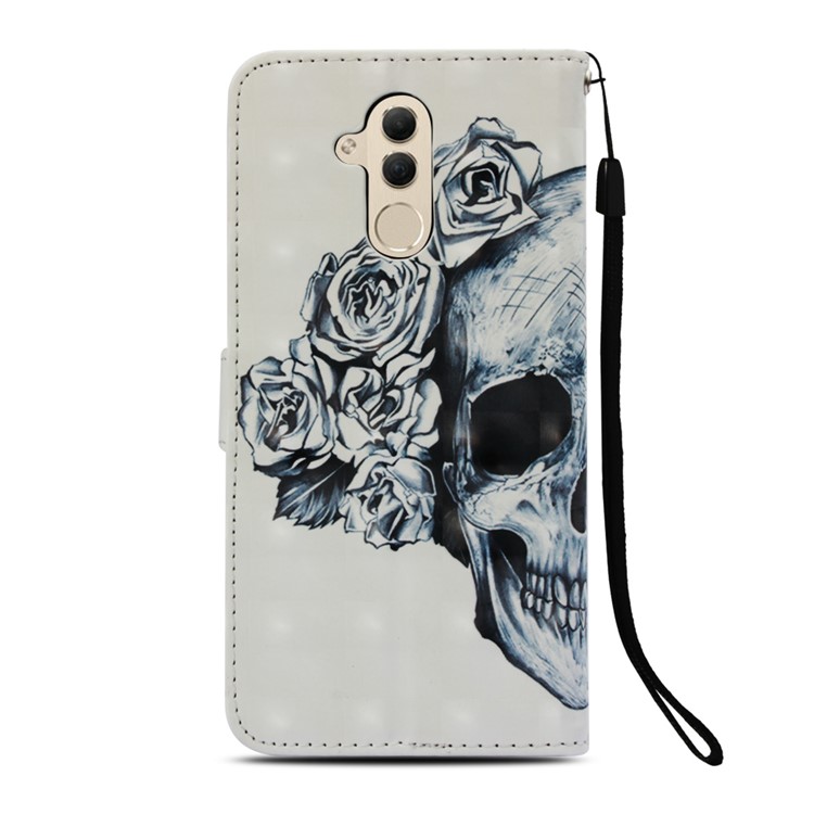 Stampa Di Motivi Decorativi Decori In Rilievo Portafogli In Pelle Guscio Per Cellulare Per Huawei Mate 20 Lite - Teschio Di Rosa-3
