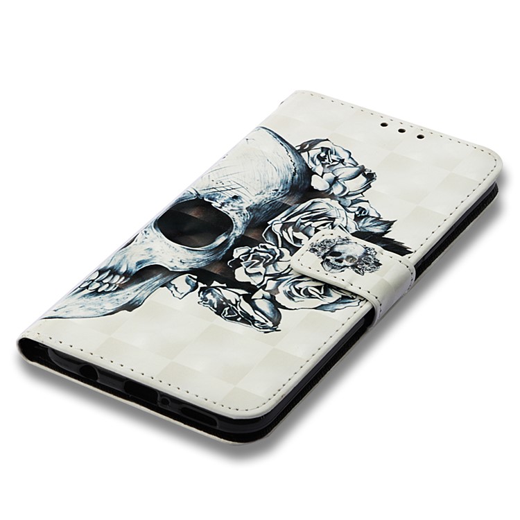 Stampa Di Motivi Decorativi Decori In Rilievo Portafogli In Pelle Guscio Per Cellulare Per Huawei Mate 20 Lite - Teschio Di Rosa-7