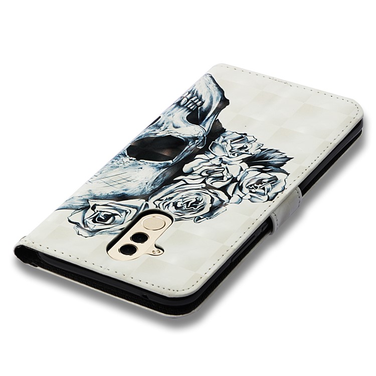 Stampa Di Motivi Decorativi Decori In Rilievo Portafogli In Pelle Guscio Per Cellulare Per Huawei Mate 20 Lite - Teschio Di Rosa-8