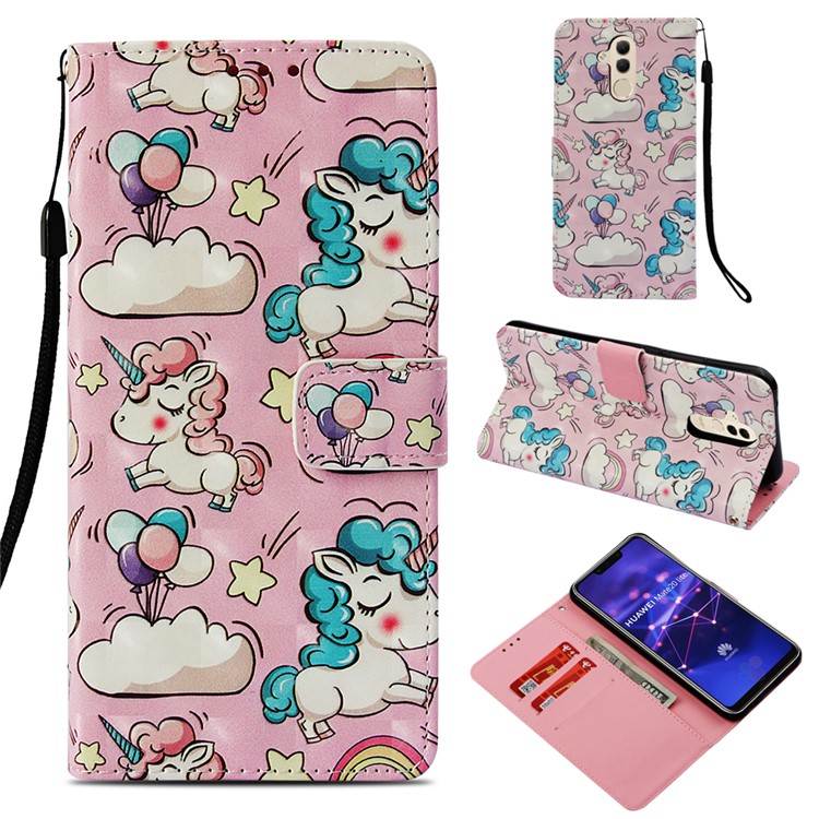 Pattern Printing Light Spot Decor Stand Leather Wallet Cell Phone Shell for Huawei Mate 20 Lite - Shy Unicorn-1