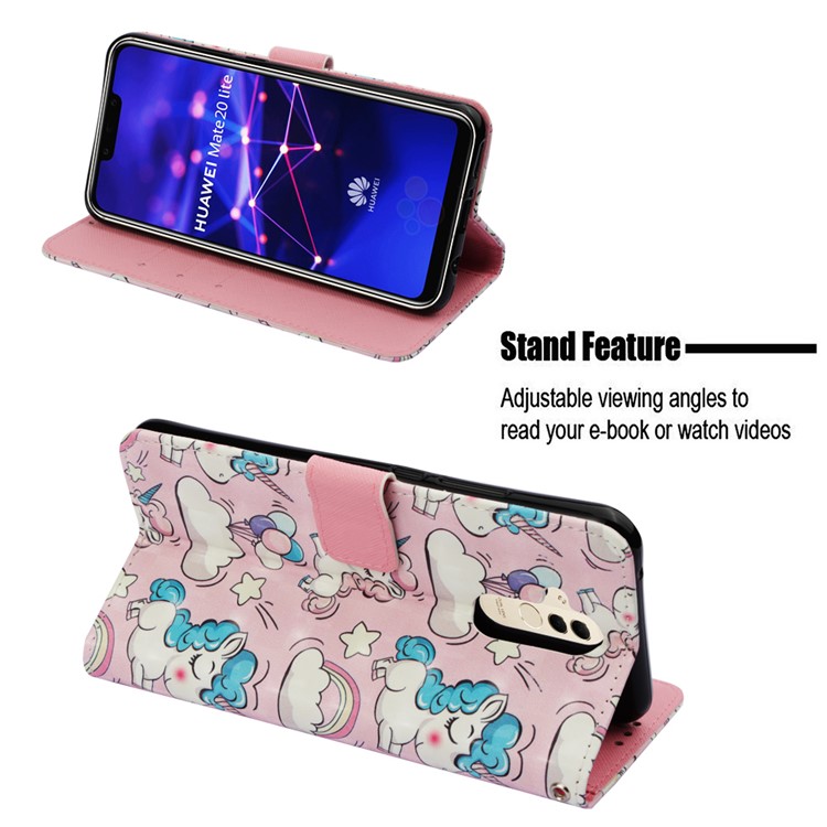 Pattern Printing Light Spot Decor Stand Leather Wallet Cell Phone Shell for Huawei Mate 20 Lite - Shy Unicorn-4
