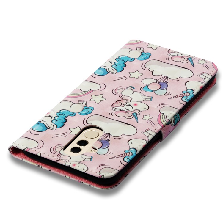 Pattern Printing Light Spot Decor Stand Leather Wallet Cell Phone Shell for Huawei Mate 20 Lite - Shy Unicorn-8