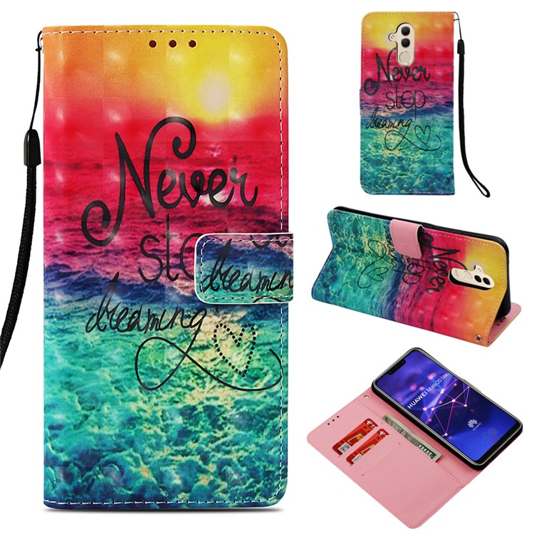 Pattern Printing Light Spot Decor Stand Leather Wallet Protective Cover for Huawei Mate 20 Lite - Never Stop Dreaming-1