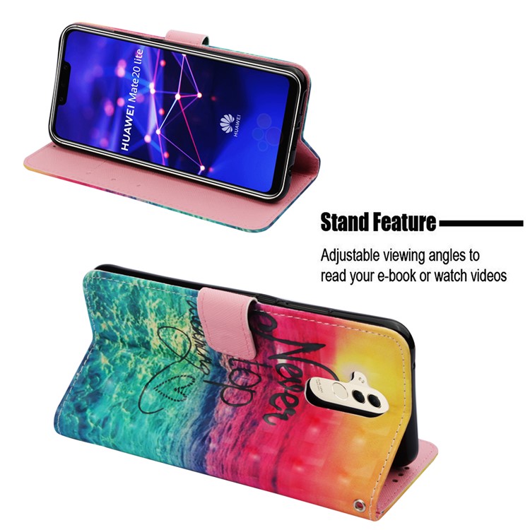Pattern Printing Light Spot Decor Stand Leather Wallet Protective Cover for Huawei Mate 20 Lite - Never Stop Dreaming-4