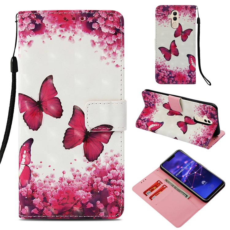 Pattern Printing Light Spot Decor Stand Leather Wallet Protective Shell for Huawei Mate 20 Lite - Red Butterfly-1