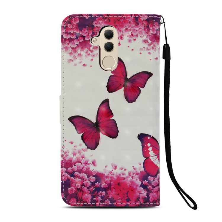 Pattern Printing Light Spot Decor Stand Leather Wallet Protective Shell for Huawei Mate 20 Lite - Red Butterfly-3