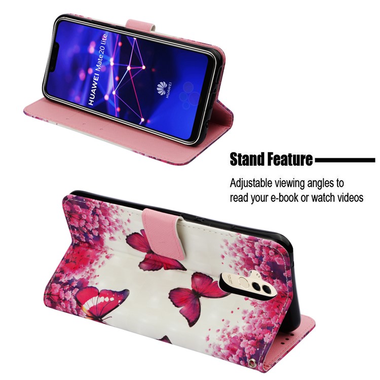 Pattern Printing Light Spot Decor Stand Leather Wallet Protective Shell for Huawei Mate 20 Lite - Red Butterfly-4