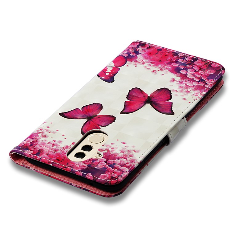 Pattern Printing Light Spot Decor Stand Leather Wallet Protective Shell for Huawei Mate 20 Lite - Red Butterfly-8
