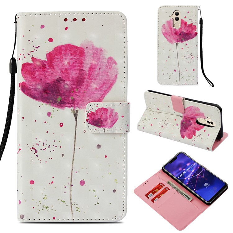 Vivid Pattern Printing Light Spot Decor Stand Leather Wallet Cover for Huawei Mate 20 Lite - Red Flower-1