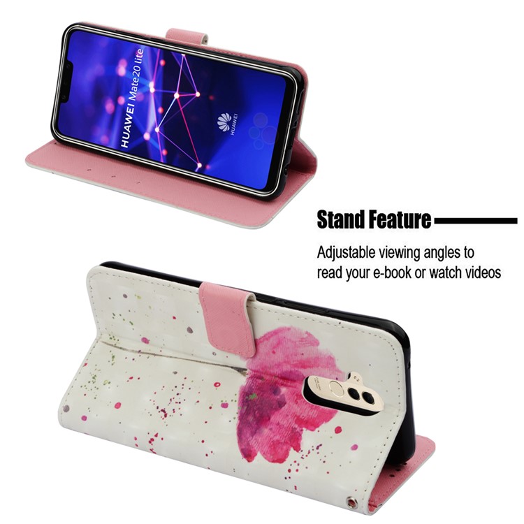 Vivid Pattern Printing Light Spot Decor Stand Leather Wallet Cover for Huawei Mate 20 Lite - Red Flower-4