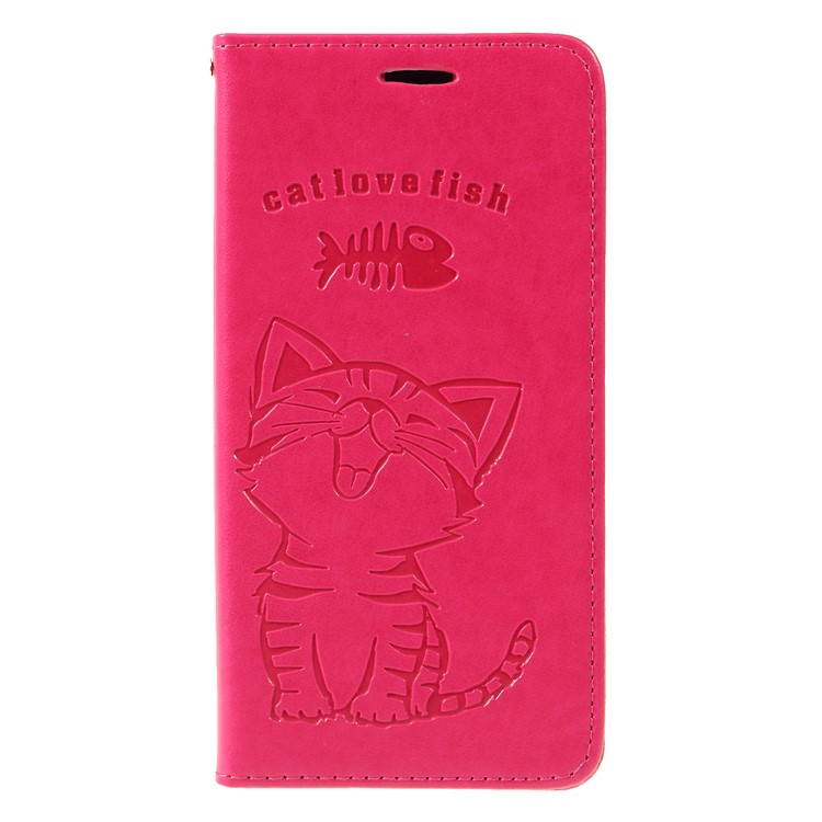 Imprint Cat and Fish Bone PU Leather Wallet Case for Huawei Mate 20 Lite - Rose-3