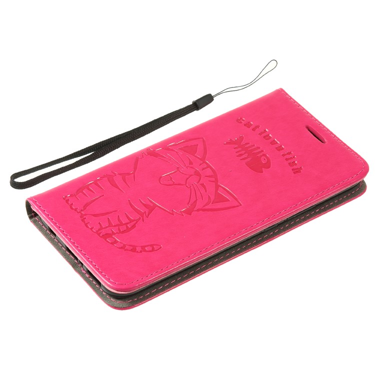 Imprint Cat and Fish Bone PU Leather Wallet Case for Huawei Mate 20 Lite - Rose-7