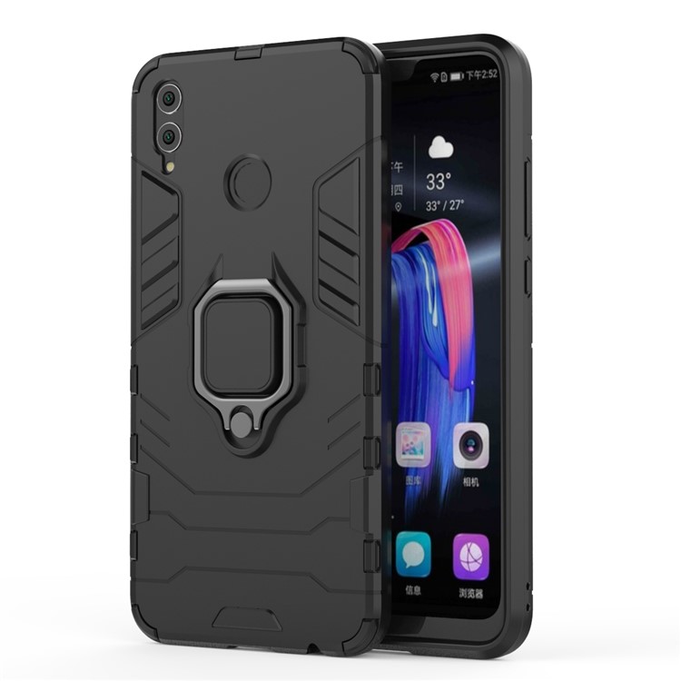 Finger Ring Kickstand PC + TPU Hybrid Phone Case for Huawei Honor 8X - Black-2