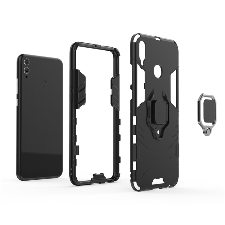 Finger Ring Kickstand PC + TPU Hybrid Phone Case for Huawei Honor 8X - Black-5
