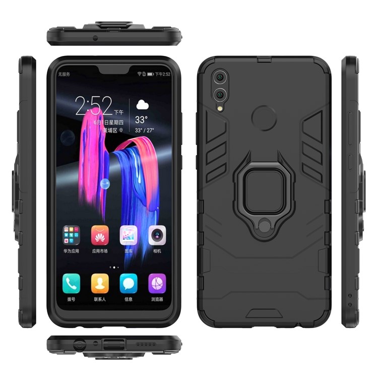 Finger Ring Kickstand PC + TPU Hybrid Phone Case for Huawei Honor 8X - Black-7