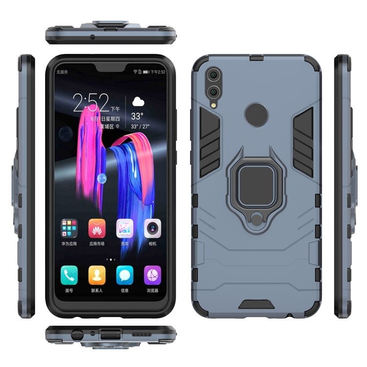 Finger Ring Kickstand PC + TPU Combo Cell Phone Cover for Huawei Honor 8X/Honor View 10 Lite - Dark Blue-4