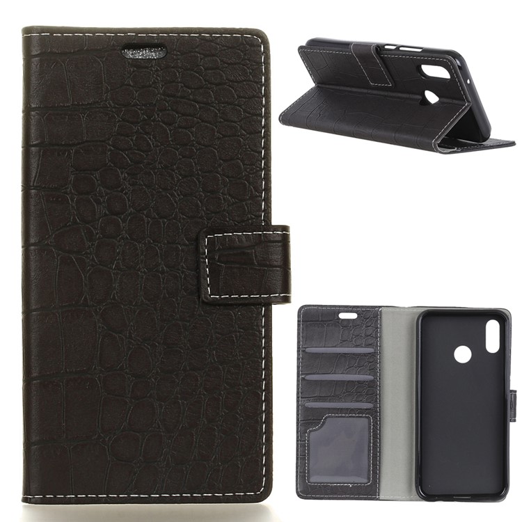 For Huawei Honor 8X Crocodile Texture PU Leather Phone Case (Magnetic, Stand, Wallet) - Black-1